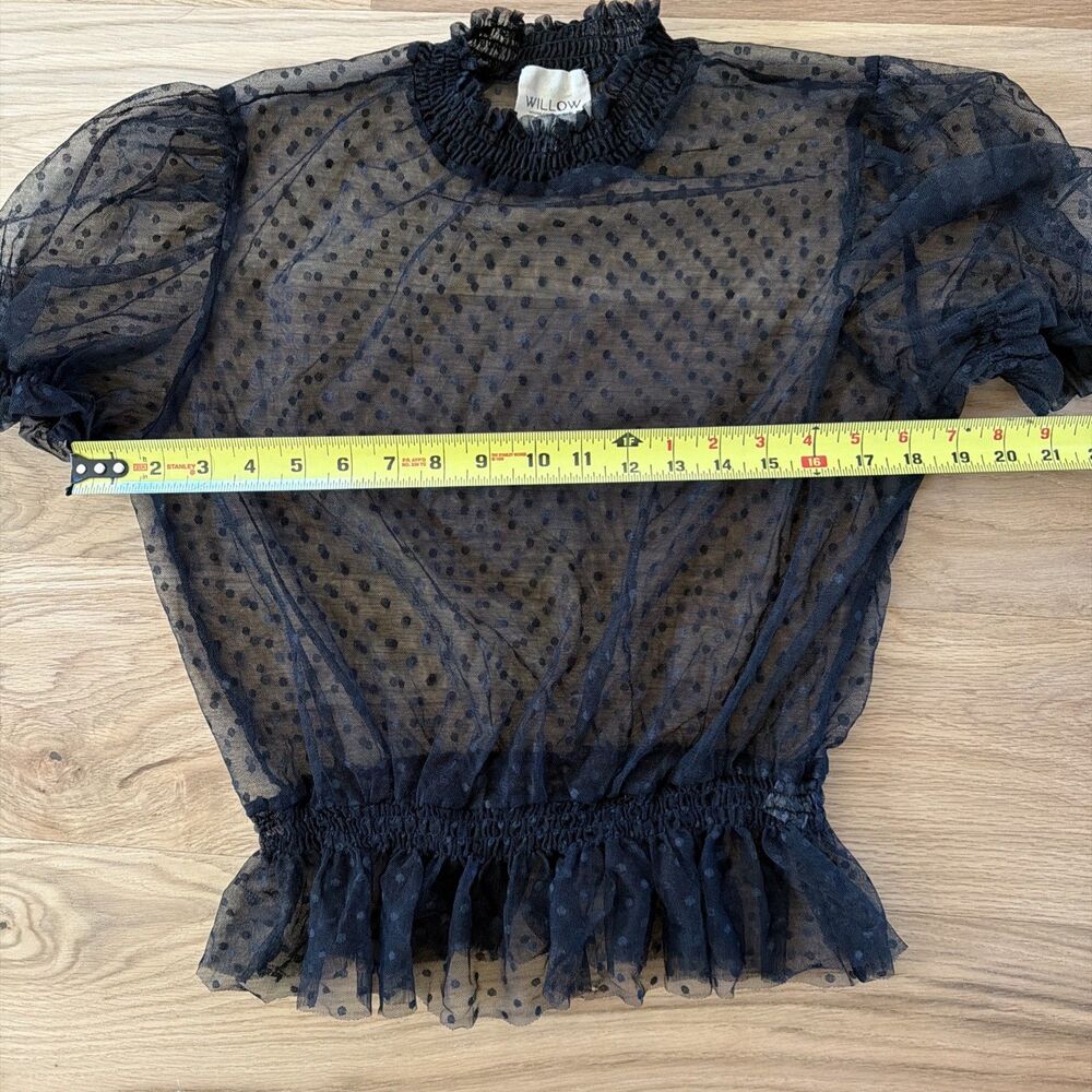 Willow Black Sheer Swiss Dot Top L Mock Neck Ruffle Whimsigoth Goth Dark Emu - Picture 11 of 14